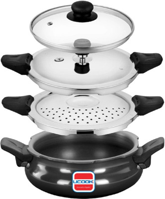UCOOK By United Ekta Engg. Smart 3 in 1 Multipurpose All in one 3 L Outer Lid Induction Bottom Pressure Cooker(Hard Anodized)