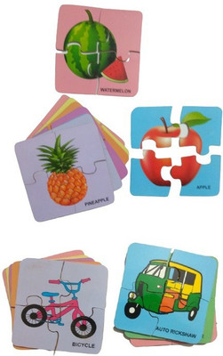 Ashmi Wooden Combo Fruits & Transports Jigsaw Floor Puzzle With 4 Piece and 16 Different Puzzles Fun with Learning & Educational games for Boys and Girls, Kids Age 3+(64 Pieces)