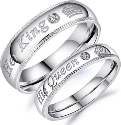 TANISHKA CREATIONS Couple Ring His Queen & Her King / Best Valentine Gift For your Love ones Steel Silver Plated Ring Set