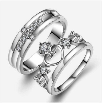 TANISHKA CREATIONS Couple Ring Crown Plus / Best Valentine Gift for your Love Ones Steel Silver Plated Ring Set