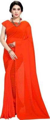 Online Bazaar Solid/Plain Bollywood Georgette, Chiffon Saree(Orange)