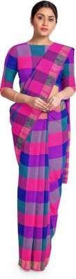 Uveeka Checkered Chettinadu Cotton Blend Saree(Pink)