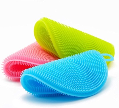 Root Moll Silicone Dish Washing Sponge Antibacterial Silicone Dish Scrubber Scrubber Pad Scrub Sponge(Regular, Pack of 3)