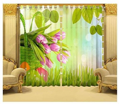 Khushi 214 cm (7 ft) Polyester Semi Transparent Door Curtain (Pack Of 2)(Floral, Green)
