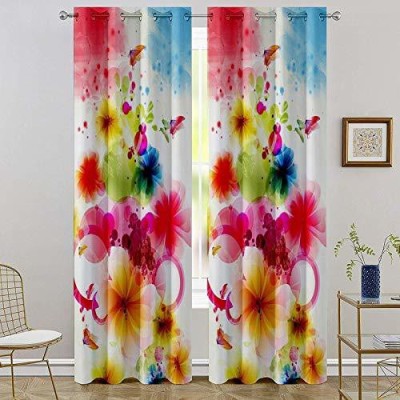 S22 154 cm (5 ft) Polyester Room Darkening Window Curtain (Pack Of 2)(Floral, Multicolor)