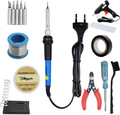 Hillgrove Electronic 10in1 Professional Mobile Soldering Equipment Tool Machine Glue Gun Combo Kit Set with Flux Paste and Wire 60 W Temperature Controlled(Conical, Flat, Pointed, Round Tip) Hillgrove Electronic 10in1 Professional Mobile Soldering Equipment Tool Machine Glue Gun Combo Kit Set with Flux Paste and Wire 60 W Temperature Controlled(Conical, Flat, Pointed, Round Tip)