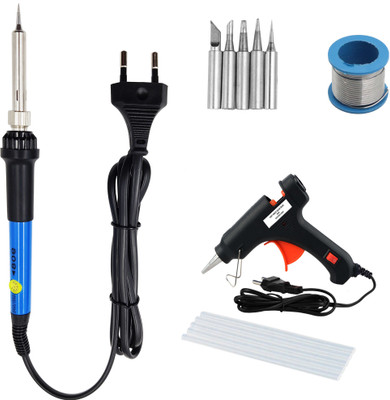 Hillgrove Electronic 4in1 Professional Mobile Soldering Equipment Tool Machine Glue Gun Combo Kit Set with Flux Paste and Wire 60 W Temperature Controlled(Conical, Flat, Pointed, Round Tip)