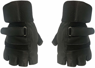 Drauss Unisex Wrist Wrap Support Real Leather Gym Gloves for Palm and Wrist Protection Gym & Fitness Gloves(Black)