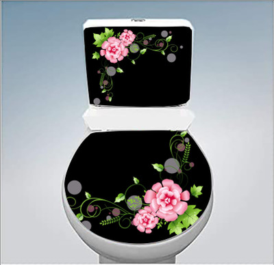 wildartcreation 38 cm Red Flowers Toilet Seat Sticker ( Size :- 38 X 33 cm ) Self Adhesive Sticker(Pack of 1)