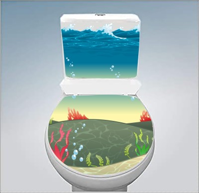 Decoration Designs 38 cm Fish pond Toilet Seat Sticker ( Size :- 38 X 33 cm ) Self Adhesive Sticker(Pack of 1)
