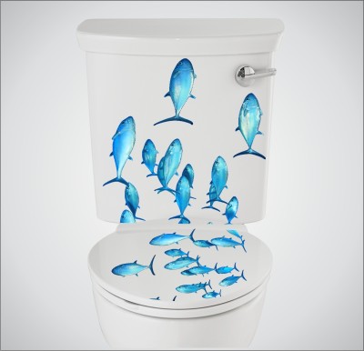 Divine studio 38 cm blue fish Toilet Seat Sticker ( Size :- 38 X 33 cm )GDDS59 NEW Self Adhesive Sticker(Pack of 1)