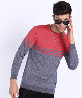 EASIES BY KILLER Striped Round Neck Casual Men Grey Sweater