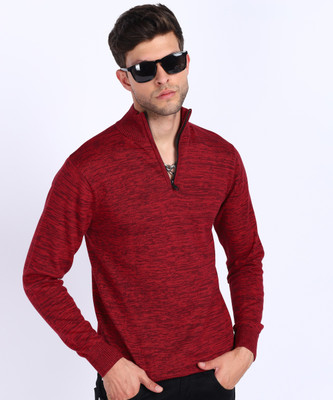 EASIES BY KILLER Self Design High Neck Casual Men Red Sweater