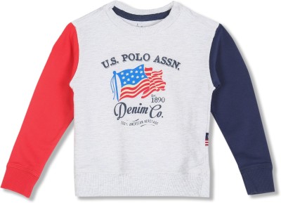 U.S. POLO ASSN. Full Sleeve Printed, Color Block Baby Boys Sweatshirt