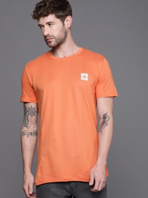 WROGN Solid Men Round Neck Pink T-Shirt