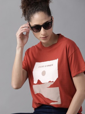 Roadster Printed Women Round Neck Red T-Shirt