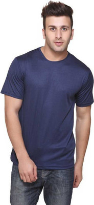 AMSHA Solid Men Round Neck Dark Blue T-Shirt