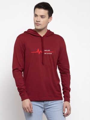 FRISKERS Graphic Print Men Hooded Neck Maroon T-Shirt