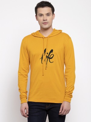 FRISKERS Printed Men Hooded Neck Gold T-Shirt