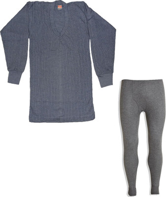 ALFA Quilted Winter innerwear Charcoal Melangeset Men Top - Pyjama Set Thermal