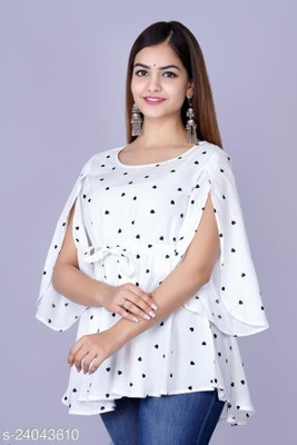 Fab Star Casual Printed Women White Top