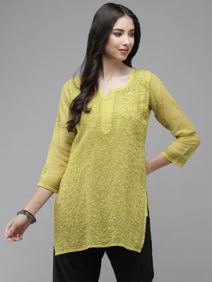 ADA Casual Embroidered Women Green Top