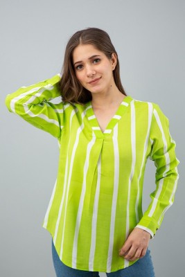 Bhawanaprint Casual Striped Women Light Green Top