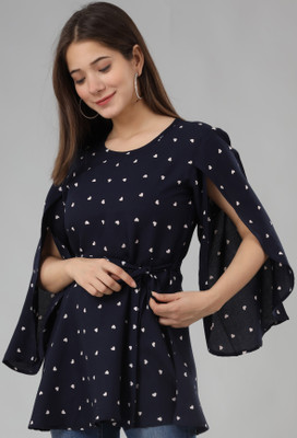Fab Star Casual Printed Women Blue Top