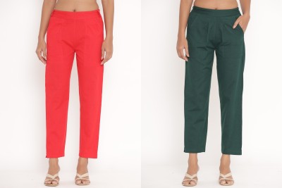 Fabriko Regular Fit Women Red, Green Trousers