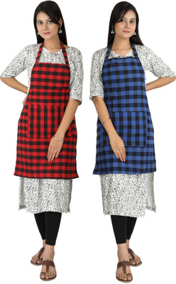 Syntus Cotton Home Use Apron - Free Size(Red, Blue, Pack of 2)