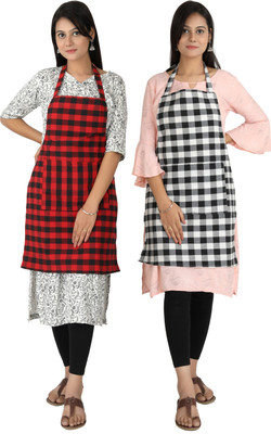 Syntus Cotton Home Use Apron - Free Size(Red, White, Pack of 2)