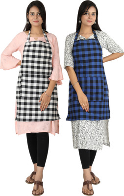 Syntus Cotton Home Use Apron - Free Size(White, Blue, Pack of 2)