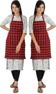 Syntus Cotton Chef's Apron - Free Size(Red, Pack of 2)
