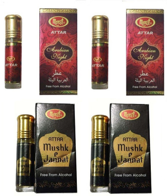 MONET 2 arabian night attar & 2 mushk e jannat attar.8 mleach,pack of 4. Floral Attar(Sandalwood)