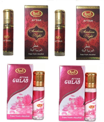 MONET 2 arabian night attar & 2 gulab attar.8 ml each,pack of 4 Floral Attar(Floral, Rose)