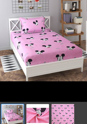 KIDZEE KIDDO 260 TC Polycotton Single Cartoon Flat Bedsheet(Pack of 1, Pink)