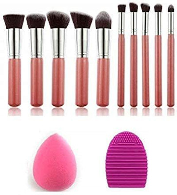 VARFAX Fiber Bristle Makeup Brush Kit With Blender Sponge and Brush Cleaner(Pack of 10)