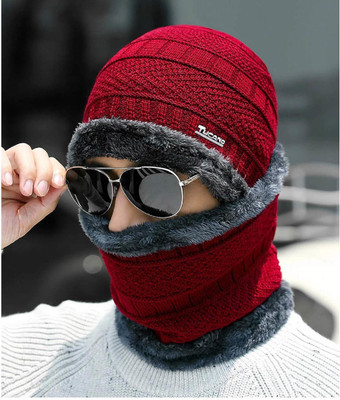 Niavaa Solid, Self Design Beanie Cap(Pack of 2)