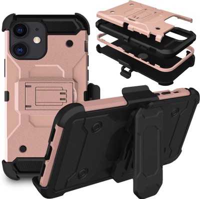 DuraSafe Cases Back Cover for iPhone 11 - 6.1 Inch 2019 Durable with 360° Rotatable Belt Clip & Kickstand - With Holster(Gold, Rugged Armor, Pack of: 1)
