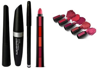 URBEN QUEEN Fab Matte 5 multi shades lipstick + Mascara + eyeliner + eyebrow pencil ( 4 items )(4 Items in the set)