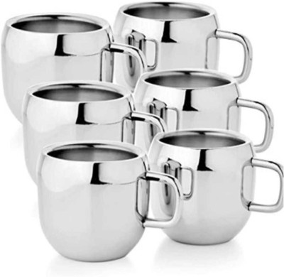 akashmetal Pack of 6 Stainless Steel double wall tea and coffee cup(Silver, Cup)