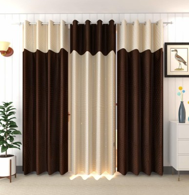 Vishu Enterprises 242 cm (8 ft) Polyester Room Darkening Door Curtain (Pack Of 3)(Abstract, Coffee)