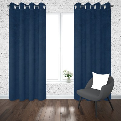HOMADORN 275.4 cm (9 ft) Velvet Room Darkening Long Door Curtain (Pack Of 2)(Solid, Navy Blue)