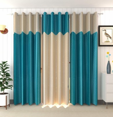Vishu Enterprises 242 cm (8 ft) Polyester Room Darkening Long Door Curtain (Pack Of 3)(Abstract, Aqua)
