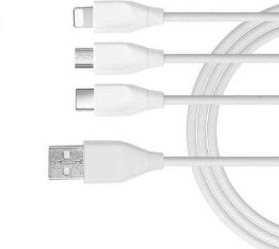 Larecastle Micro USB Cable 1.2 m Nylon Braided 3 in 1 Cable(Compatible with Mobile, White, One Cable)