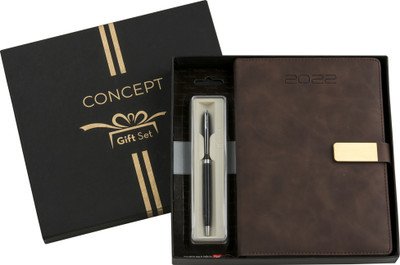 Concept 2022 Plush Diary + Pierre Cardin Belami Ball Pen Pen Gift Set(Pack of 2, Ink Color - Brown Tan)