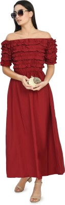 BabeCollection Women Fit and Flare Maroon Dress