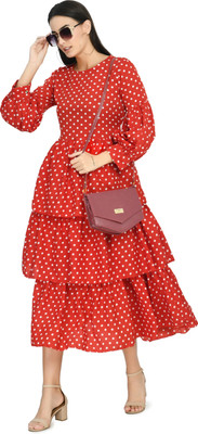 BabeCollection Women Fit and Flare Red Midi/Calf Length Dress