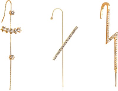 Vembley Pack Of 3 Stunning Gold Plated Zircon Studded and Thunderbolt Ear Cuff for Women & Girls Alloy Cuff Earring