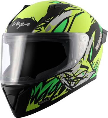 VAGA DULL Bolt Bunny Black Neon Yellow Motorbike Helmet